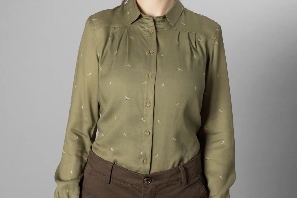 Abigail L/S shirt Women - Dust green/Flying ducks