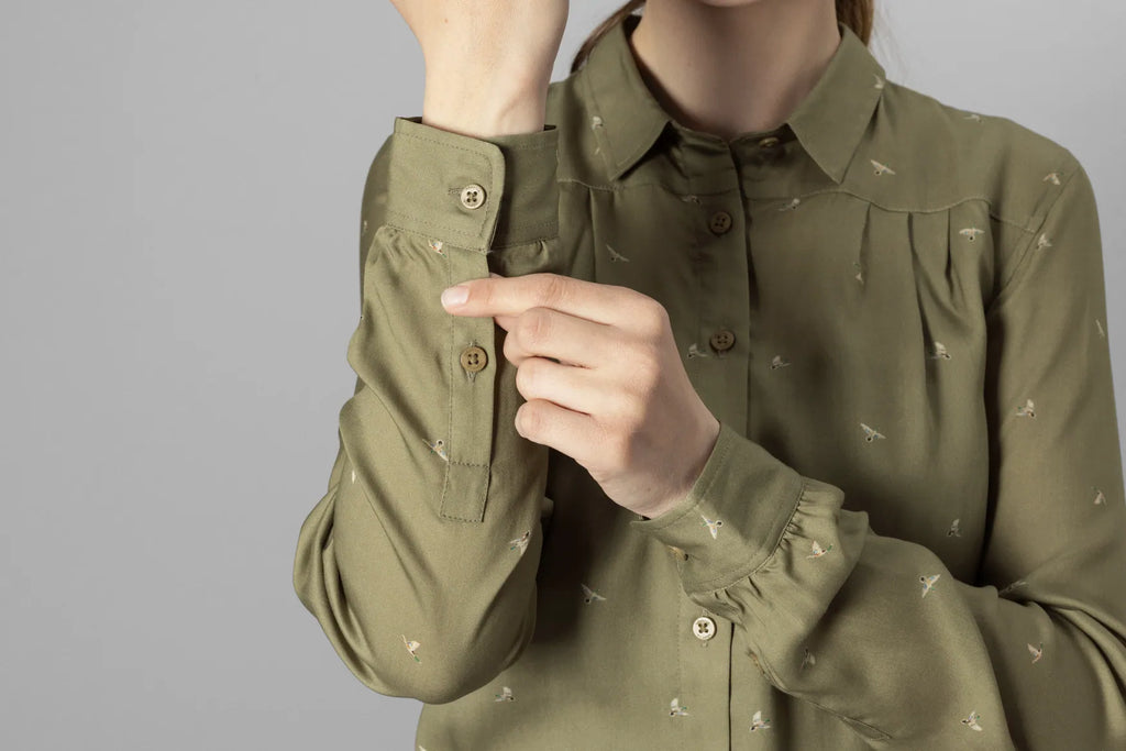 Abigail L/S shirt Women - Dust green/Flying ducks