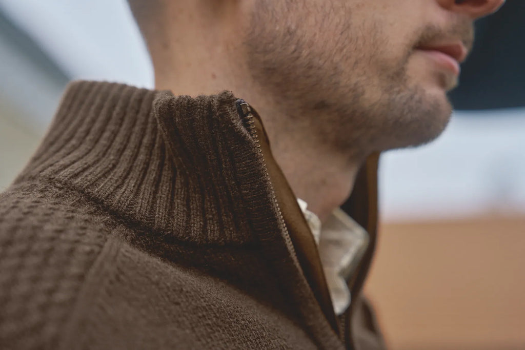 Vincent merino half zip pullover - Demitasse brown