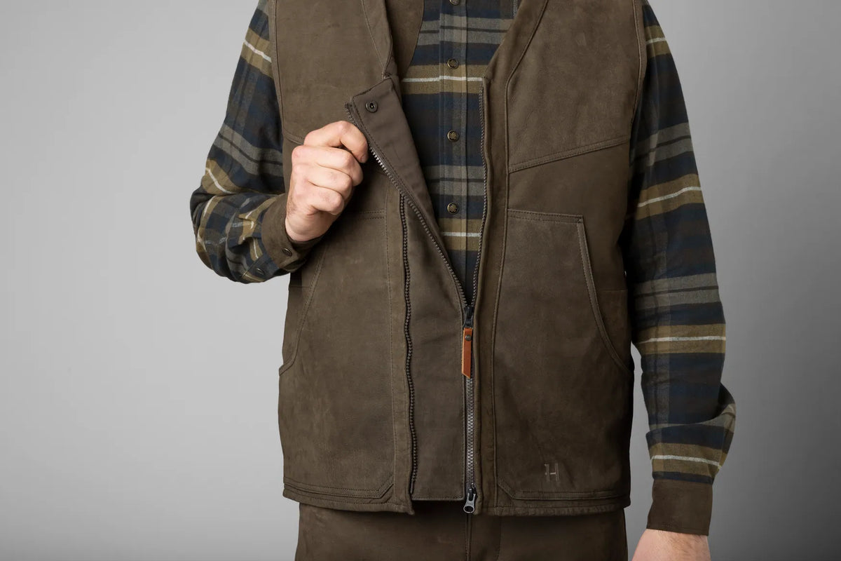 Pro Hunter leather waistcoat - Willow green