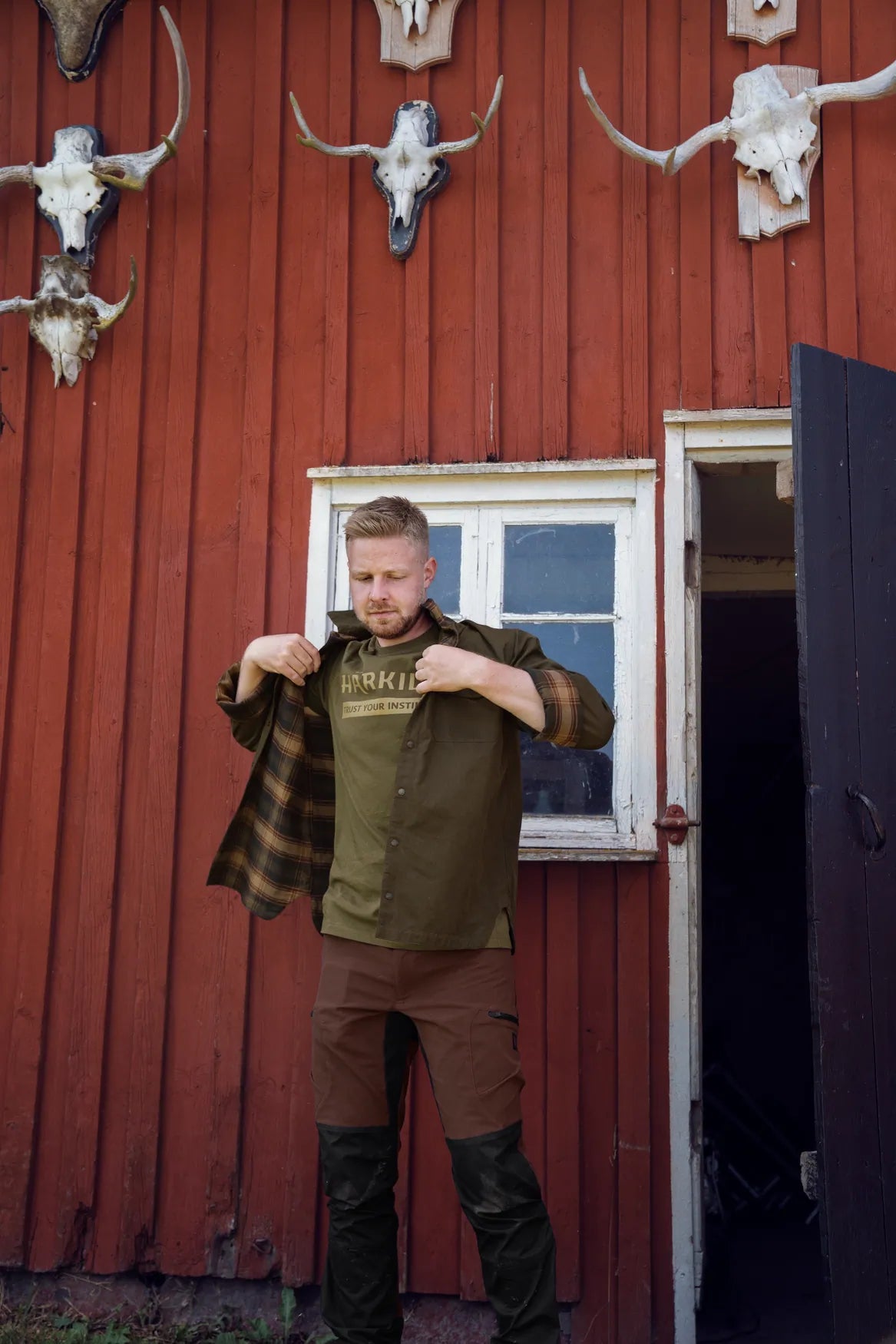 Eirik reversible shirt jacket - Dark warm olive/Burgundy