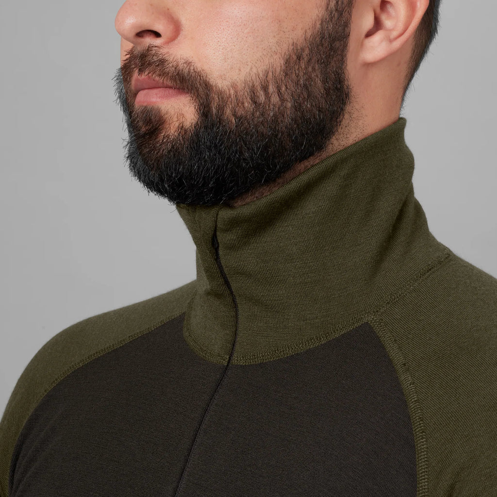 Härkila Base Warm zip neck - Willow green/Shadow brown