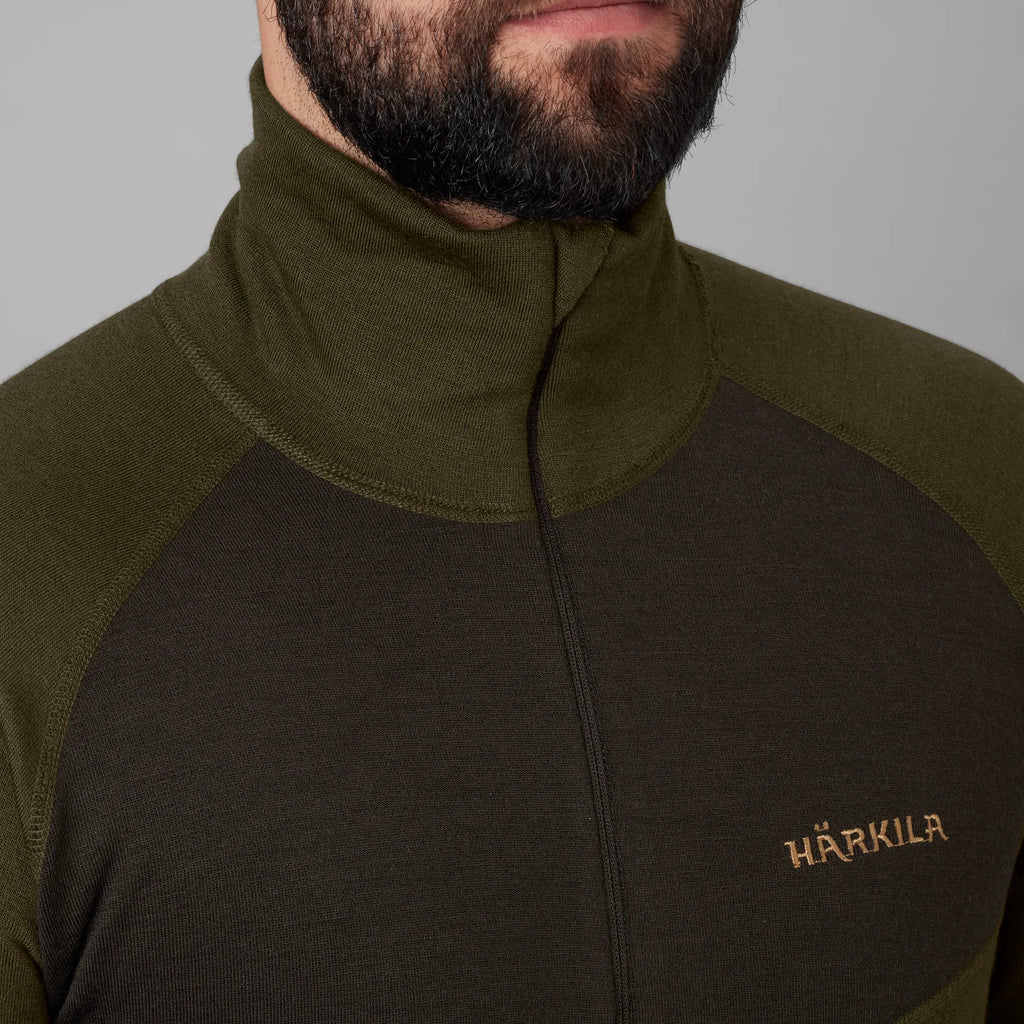 Härkila Base Warm zip neck - Willow green/Shadow brown