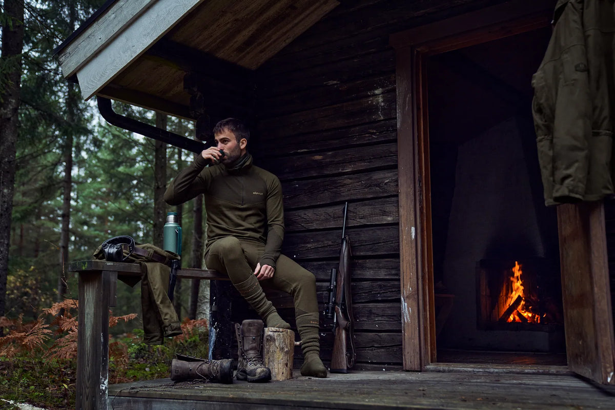 Härkila Base Warm zip neck - Willow green/Shadow brown