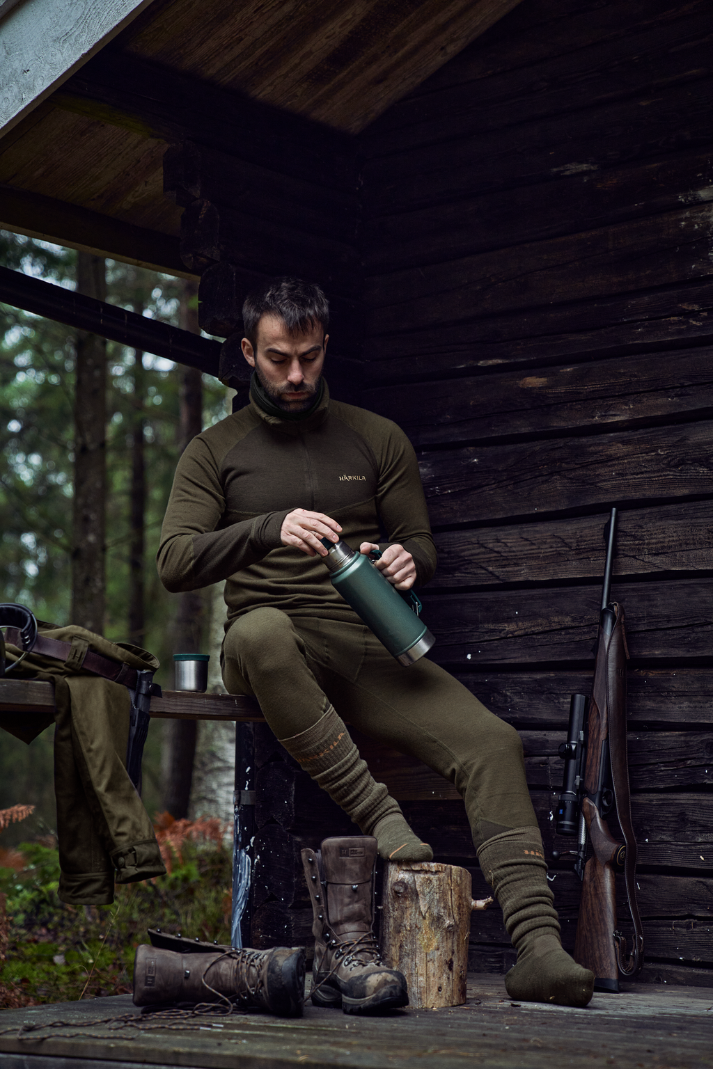 Härkila Base Warm zip neck - Willow green/Shadow brown