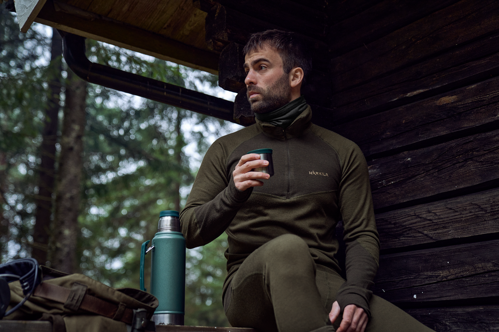 Härkila Base Warm zip neck - Willow green/Shadow brown