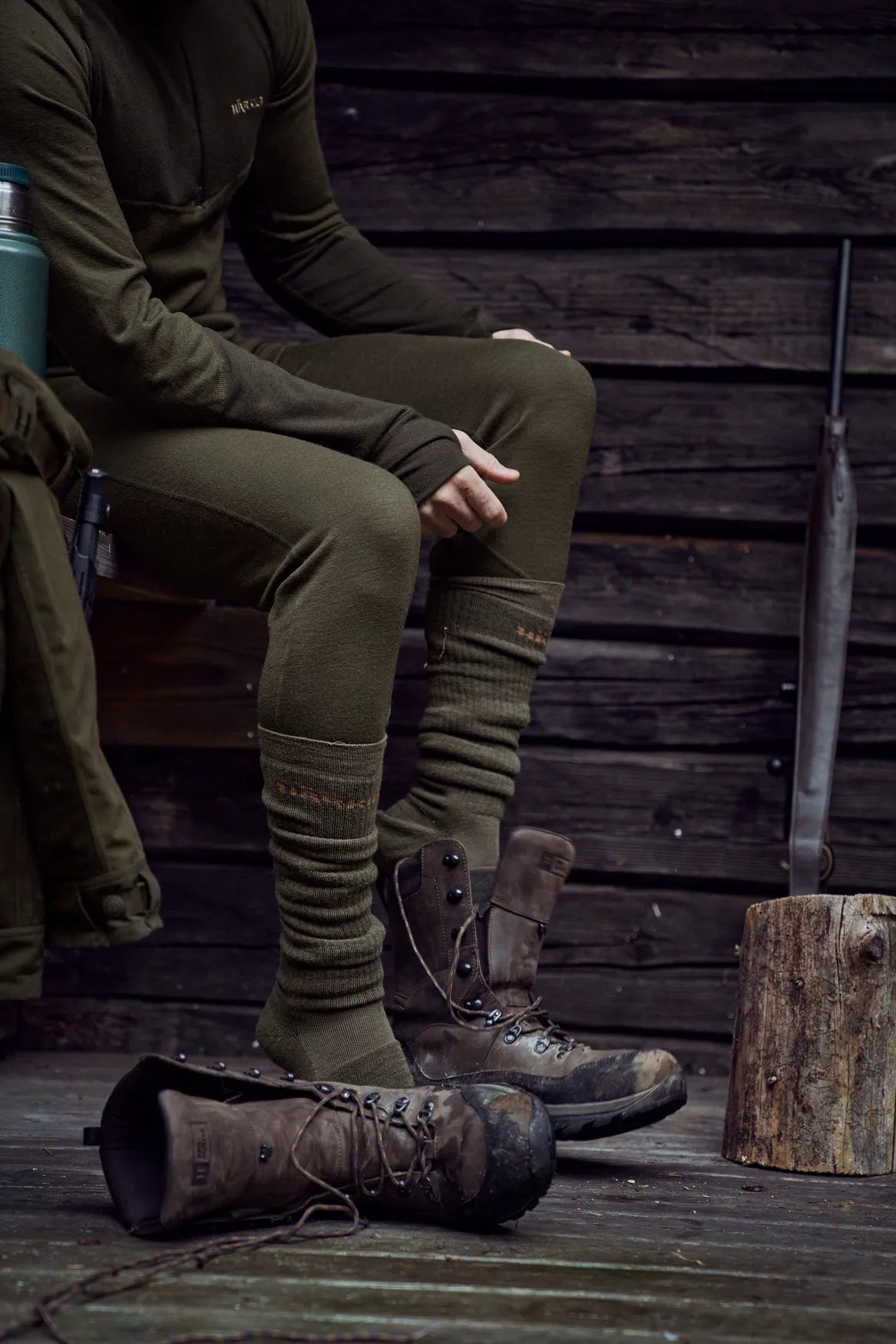 Härkila Base Warm zip neck - Willow green/Shadow brown